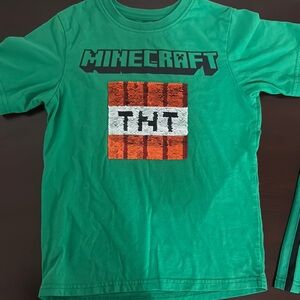 Minecraft Short Sleeve Tee Pixel Art Design (reversible TNT) & black shorts
